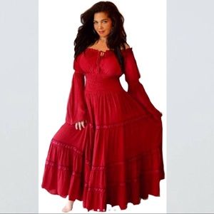 Red Renaissance Dress w/ Long Bell Sleeves L-XXXL
